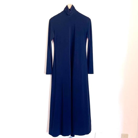 Norma Kamali Maxi Turtleneck Dress Gown Size S Black Stretch Minimalist Luxury - Picture 4 of 13